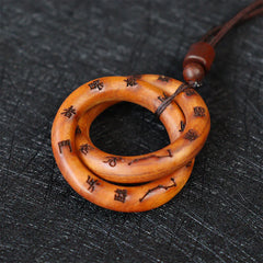 Lightning Struck Jujube Wood Taoist Yin Yang Ring Pendant Necklace