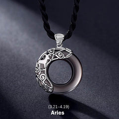 12 Constellations Zodiac Ice Obsidian Blessing Round Pendant Necklace