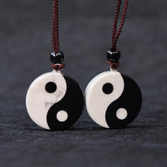Natural Black Obsidian White Turquoise Yin Yang Necklace Pendant for Fulfilment and Strength