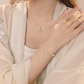 925 Sterling Silver Natural Hetian Jade Peace Buckle Orchid Luck Bracelet and Necklace Pendant Set