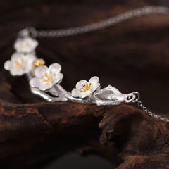 925 Sterling Silver Plum Blossom Protection Necklace Pendant