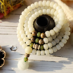 White Jade Bodhi Lotus Mala Harmony Jewelry