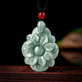 Natural Jade Kalanchoe blossfeldiana Flower Pattern Luck Necklace Pendant