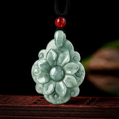 Natural Jade Kalanchoe blossfeldiana Flower Pattern Luck Necklace Pendant