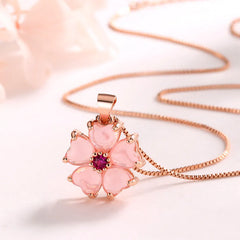 Renbeads Pink Crystal Love Heart Flower Soothing Necklace Pendant
