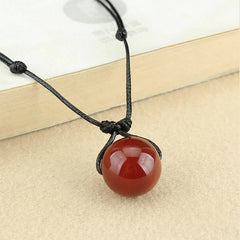 Renbeads Red Agate Bead Confidence Leather Rope Necklace Pendant