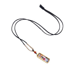 Yellow God of Wealth Nine-Tailed Fox Hand-Painted Thangka Necklace Pendant