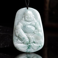 Natural Jade Laughing Buddha Luck String Necklace Pendant