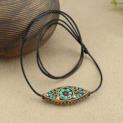 Tibet Turquoise Bead Marquise Pattern Necklace Pendant for Protection and Strength