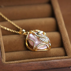 18K Gold Plated Copper Natural Baroque Pearl Flower Sincerity Necklace Pendant