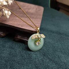 Round Jade Leaf Blessing and Fortune Necklace Pendant