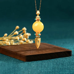 24K Gold Plated Amber Vajra Anxiety-Relieving Necklace Pendant