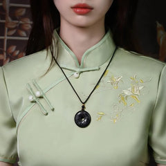 Black Obsidian Taoism Five Sacred Mountains Carved Strength Peace Buckle Decoration