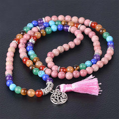 108 Mala Beads Rhodonite Blue Crystal Lazulite Healing Bracelet