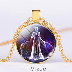 12 Zodiac Constellations Moon Starry Sky Protection Blessing Necklace Pendant