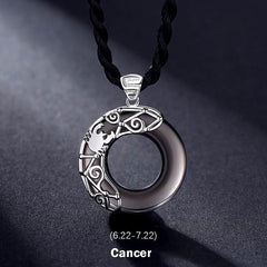 12 Constellations Zodiac Ice Obsidian Blessing Round Pendant Necklace