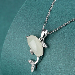 925 Sterling Silver Cute Dolphin Jade Red Agate Luck Necklace Pendant Ring Earrings Set