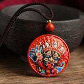 Painted Cinnabar Blessing Goddess of Wealth Necklace Pendant