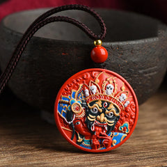Painted Cinnabar Blessing Goddess of Wealth Necklace Pendant