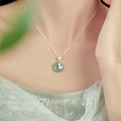925 Sterling Silver Jade Ginkgo Peace Buckle Ruyi Lock Necklace Pendant