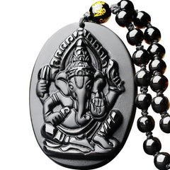 Tibetan Obsidian Elephant Wealth Amulet Necklace