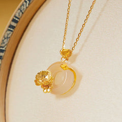 Natural 925 Sterling Silver White Chalcedony Peace Buckle Butterfly Necklace Pendant