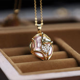 18K Gold Plated Copper Natural Baroque Pearl Flower Sincerity Necklace Pendant