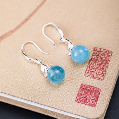 925 Sterling Silver Natural Aquamarine Leaf Flower Peace Earrings and Necklace