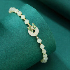 925 Sterling Silver Natural Jade Peace Buckle Butterfly Zircon Luck Bracelet Necklace Pendant