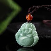 Laughing Buddha Cyan Jade Success Necklace Pendant
