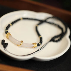 925 Sterling Silver Black Onyx Chalcedony Beaded Necklace Pendant