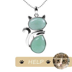 Cute Cat Pattern Natural Crystal Protection Pendant Necklace