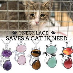 Cute Cat Pattern Natural Crystal Protection Pendant Necklace