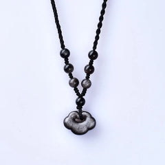 Natural Silver Sheen Obsidian Auspicious Clouds Necklace Pendant