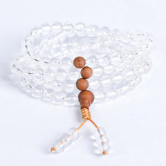 108 Mala Beads Natural Stone White Crystal Sandalwood Healing Bracelet