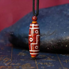 Cinnabar Nine-eye Dzi Bead Blessing Necklace Pendant