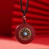 Natural Cinnabar Om Mani Padme Hum Rotatable Scripture Yin Yang Pattern Blessing Necklace Pendant