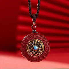 Natural Cinnabar Om Mani Padme Hum Rotatable Scripture Yin Yang Pattern Blessing Necklace Pendant