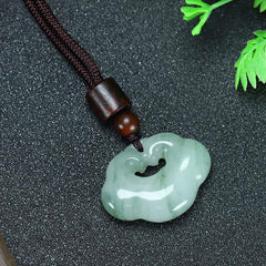 Renbeads Tianshan Jade Golden Silk Jade Chinese Lock Charm Abundance Necklace Pendant