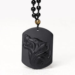 Black Obsidian Wolf Purification Pendant Necklace