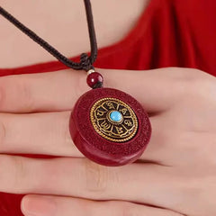 Natural Cinnabar Om Mani Padme Hum Rotatable Scripture Yin Yang Pattern Blessing Necklace Pendant