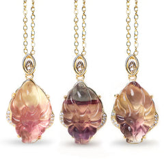 Natural Colorful Fluorite Nine-Tailed Fox Protection Necklace Pendant