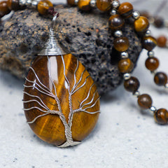 Natural Tiger Eye Beaded Pendant Necklace