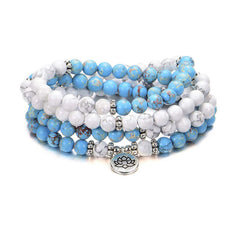 108 Bead White Turquoise Stone Lotus Blessing Bracelet