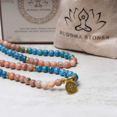108 Mala Beads Apatite Red Stone Lotus Meditation Prayer Bead Bracelet