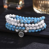 108 Bead White Turquoise Stone Lotus Blessing Bracelet