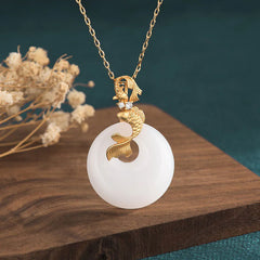 White Jade Koi Fish Necklace Pendant for Wealth and Prosperity