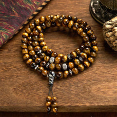 108 Mala Beads Natural Stone Tiger Eye Multi-turn Protection Bracelet