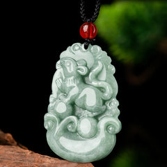 Natural Green Jade 12 Chinese Zodiac Luck Prosperity Necklace Pendant