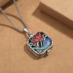 Koi Fish Lotus Copper Coins Luck Prayer Box Necklace Pendant